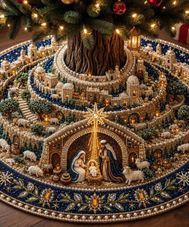 Bethlehem Christmas City Tree Skirt - Handcrafted Scenic Holiday Tree Base With City Silhouette, Made-To-Order