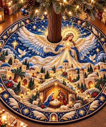 Bethlehem City Gate Holiday Tree Skirt — Artisan-Made Nativity Scene Skirt, Custom Sizes And Colors Available
