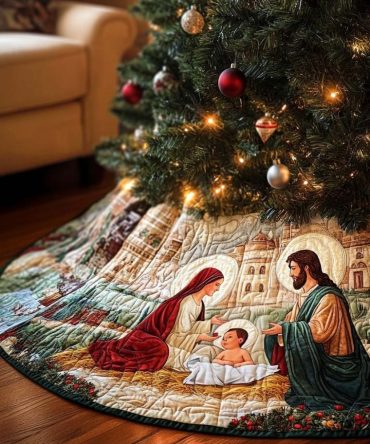 Bethlehem Eve Deluxe Christmas Tree Skirt - Custom Handcrafted Made-To-Order Nativity Skirt For Sacred Holiday Ambiance