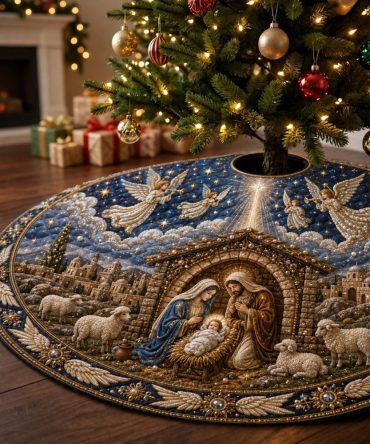 Bethlehem Stable Night Christmas Tree Skirt - Custom Handcrafted Nativity Tree Cover For Traditional Holiday Decor