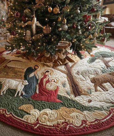 Bethlehem Star Path Christmas Tree Skirt - Custom Made-To-Order Nativity-Inspired Holiday Skirt With Starry Design