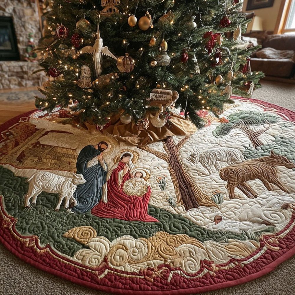 Bethlehem Star Path Christmas Tree Skirt - Custom Made-To-Order Nativity-Inspired Holiday Skirt With Starry Design