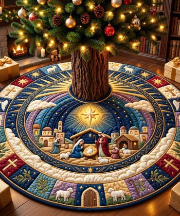 Bethlehem Star Portal Christmas Tree Skirt - Handcrafted Nativity-Inspired Holiday Collar, Custom Sizing & Elegant Embellishments