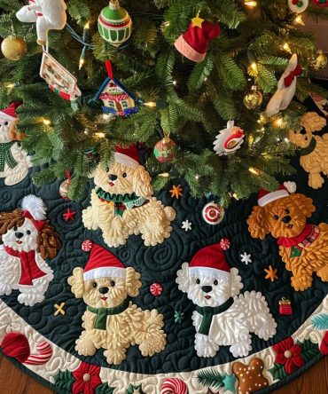 Snowflake Magic Bichon Frise Christmas Tree Skirt - Custom Handcrafted Winter Skirt For Dog Owners, Made To Order