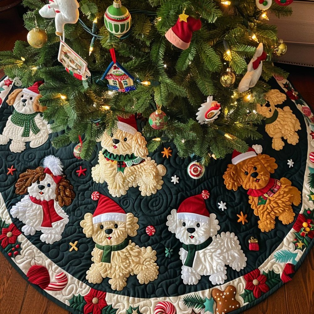 Snowflake Magic Bichon Frise Christmas Tree Skirt - Custom Handcrafted Winter Skirt For Dog Owners, Made To Order