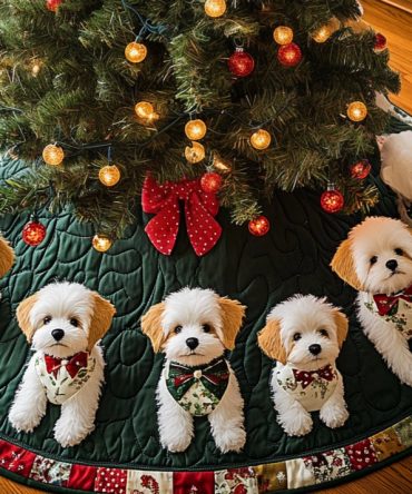 Bichon Frise Winter Wonderland Christmas Tree Skirt - Custom Made-To-Order Dog Lover Holiday Skirt With Cute Bichon Design