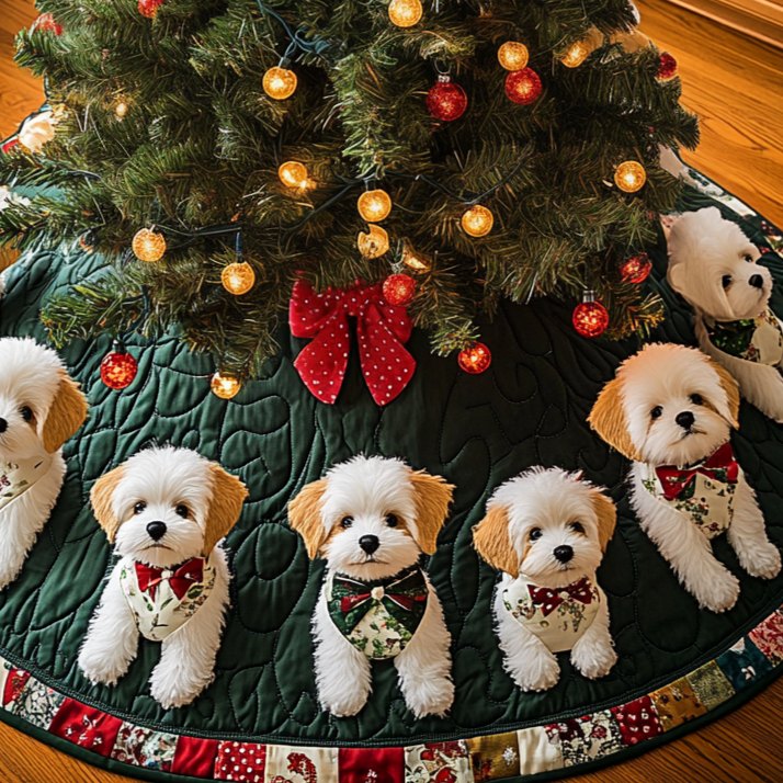 Bichon Frise Winter Wonderland Christmas Tree Skirt - Custom Made-To-Order Dog Lover Holiday Skirt With Cute Bichon Design