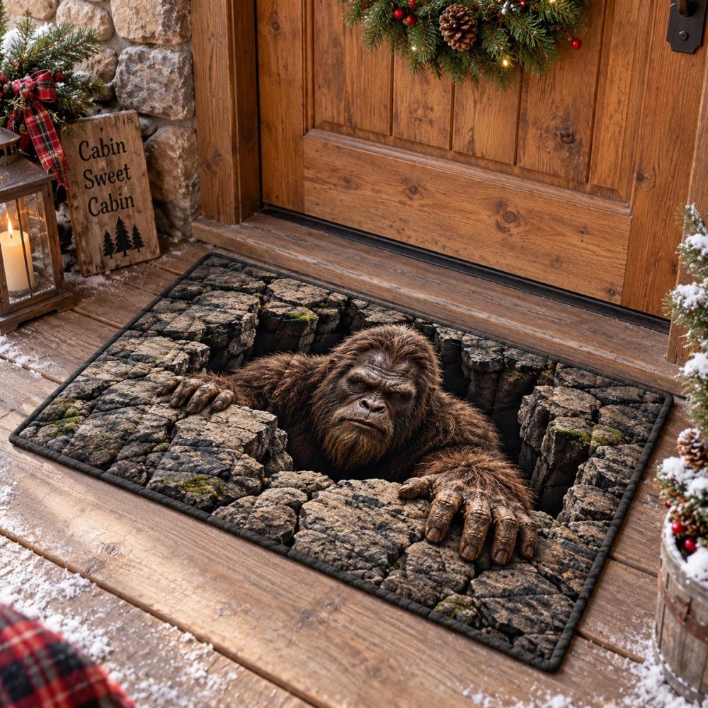 Bigfoot Doorstep Surprise Welcome Mat - Humorous Sasquatch Coir Doormat, Outdoor Non-Slip, Stain-Resistant, Durable Entry Rug