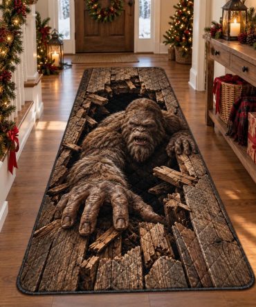 Bigfoot Floor Breakout Runner — Bold Sasquatch Motif Hallway & Stair Carpet Rug For Cabin, Lodge, Entryway Style