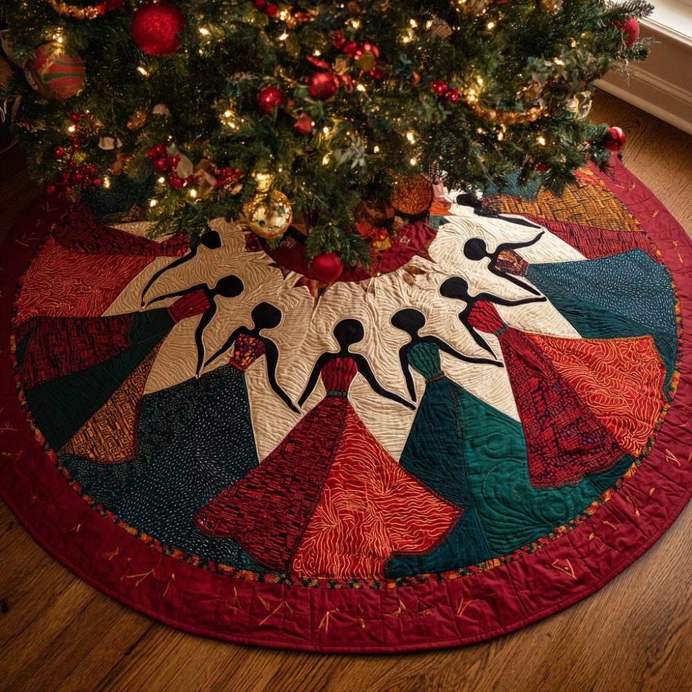Ruby Harmony Black Women Holiday Tree Skirt - Handmade Festive Skirt With Red Accents, Customizable & Premium Materials