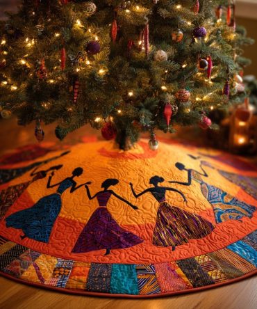 Terra Dance Black Women Holiday Tree Skirt - Handmade Cultural Celebration Skirt, Earth Tones, Custom Size & Personalization