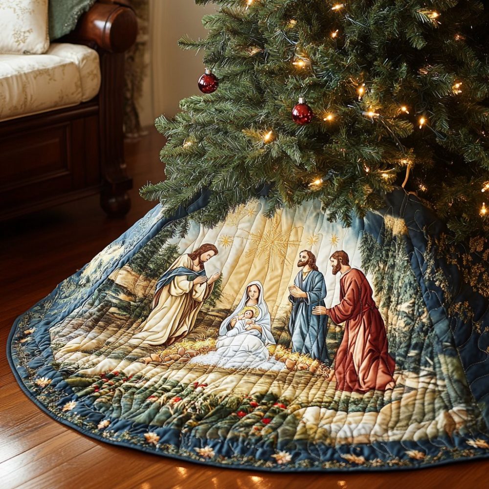 Blessed Joy Festive Tree Skirt - Handmade Christmas Tree Skirt, Joyful Motifs, Custom Personalization & Premium Finish