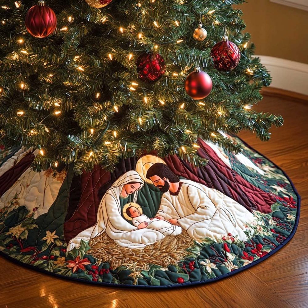 Blessed Unity Holiday Tree Skirt - Handmade Christmas Tree Skirt, Inspirational Design, Custom Embroidery Options