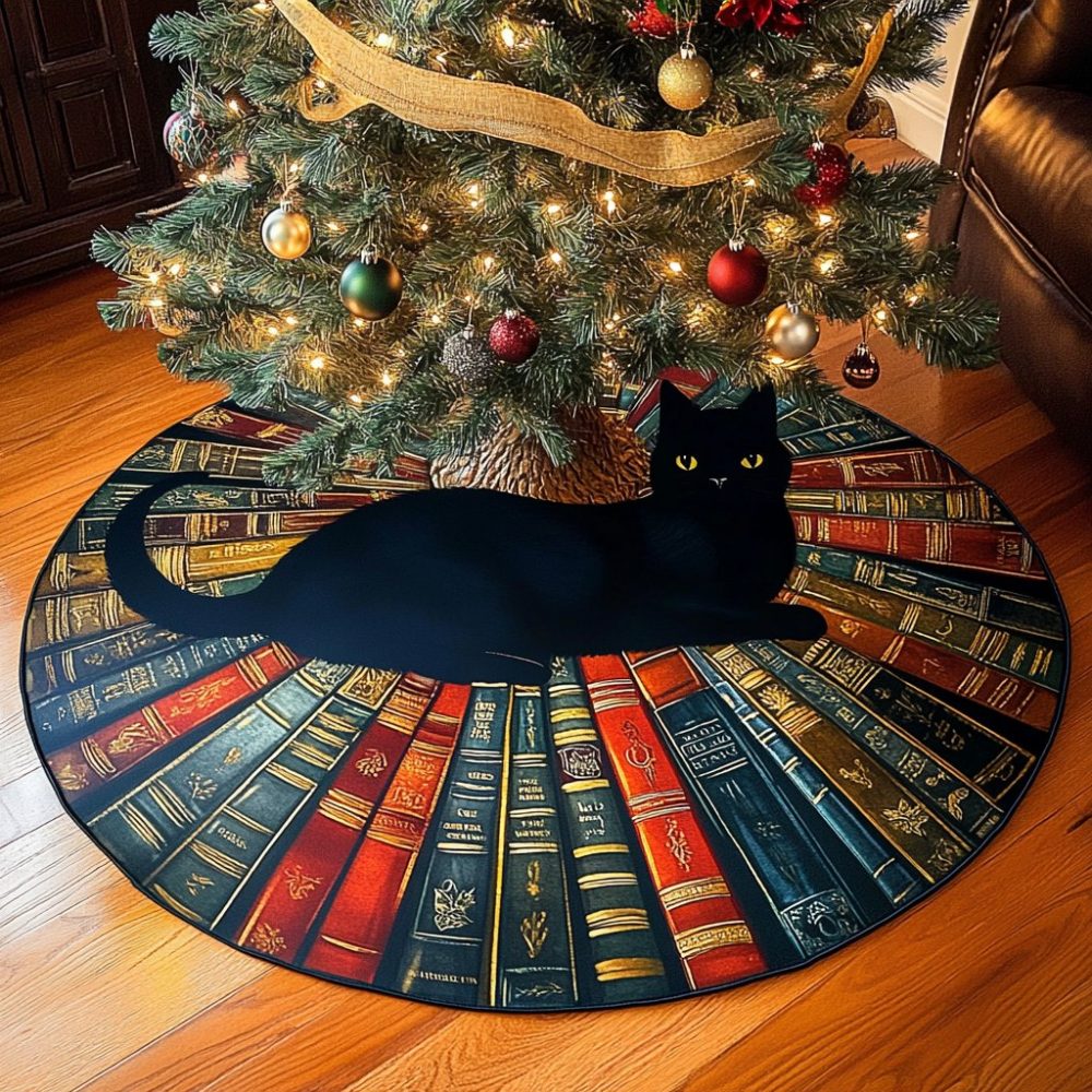 Book Circle Christmas Tree Skirt — Handmade Holiday Skirt With Literary Motifs, Custom Sizes For Readers, Premium Fabric & Fast Delivery