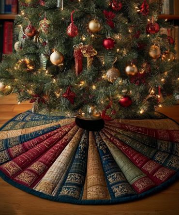 Book Haven Holiday Tree Skirt — Handmade Christmas Skirt For Bibliophiles, Customizable Book-Themed Design, Soft Felt & Gift Packaging