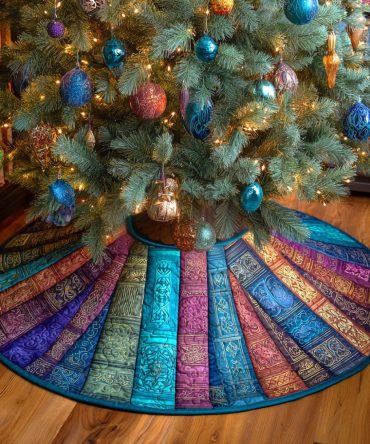 Booklight Dreams Literary Christmas Tree Skirt — Handmade Holiday Skirt For Book Lovers, Custom Design, Soft Fabric & Gift-Ready
