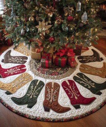 Boot Hill Western Christmas Tree Skirt — Rustic Handmade Holiday Tree Skirt With Cowboy Motif, Custom Sizes & Durable Fabric