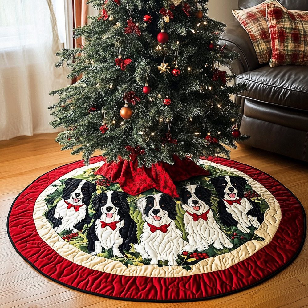 Personalized Border Collie Christmas Tree Skirt — Custom Handmade Holiday Tree Collar, Durable Fabric, Custom Sizes & Fast Shipping