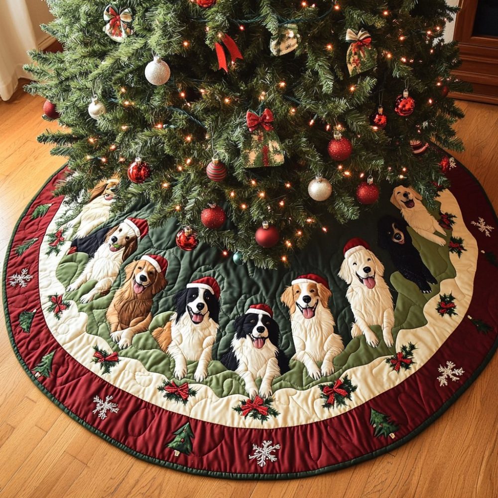 Dreamy Border Collie Holiday Tree Skirt — Custom Handmade Christmas Skirt, Soft Luxury Fabric, Perfect Gift For Dog Parents
