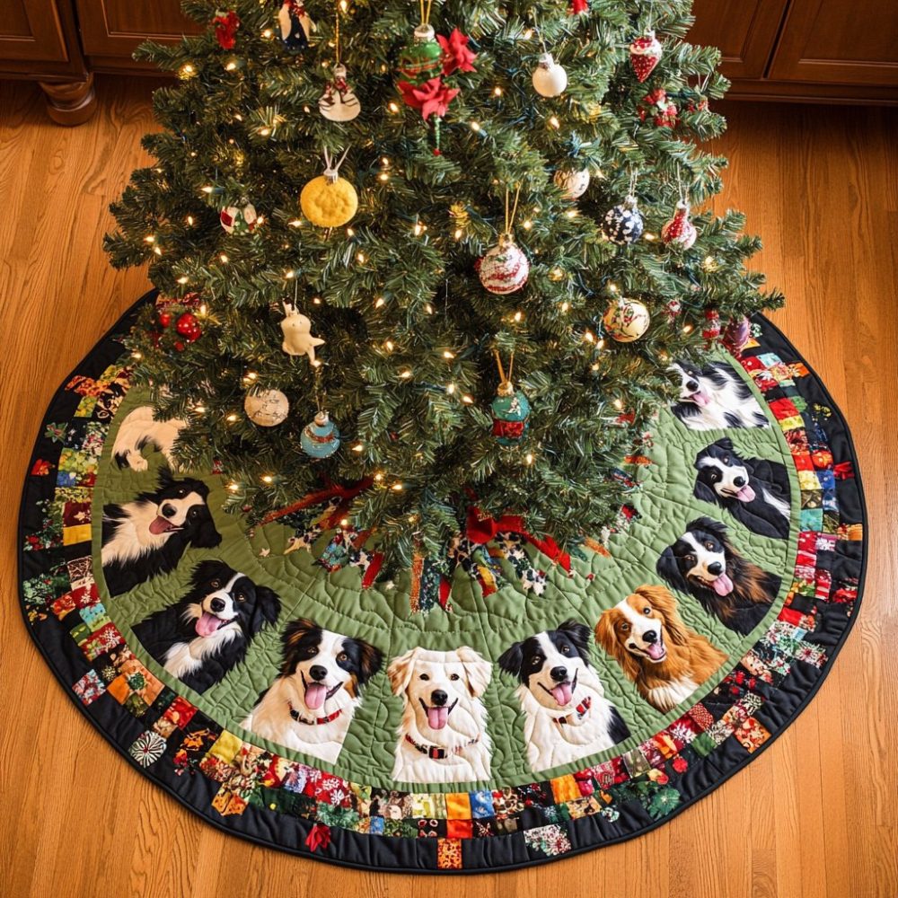 Festive Border Collie Magic Tree Skirt — Custom Holiday Tree Skirt, Handmade Christmas Decor For Dog Lovers, Gift Option