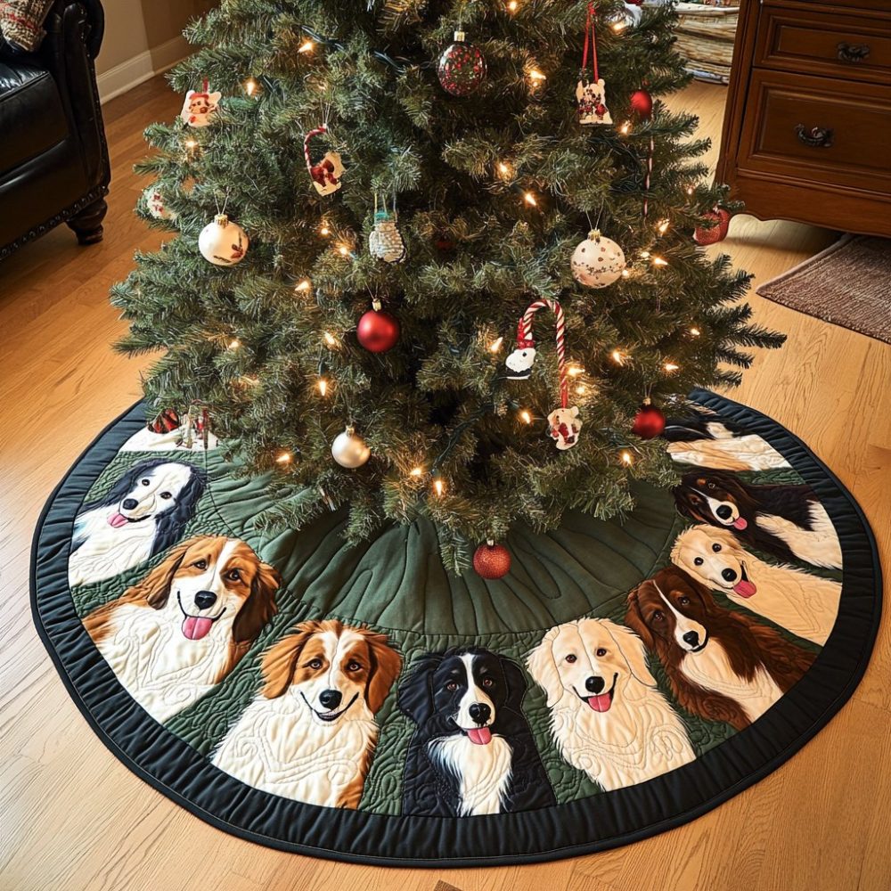Custom Border Collie Wonderland Holiday Tree Skirt — Handmade Christmas Tree Skirt For Dog Lovers, Personalized & Gift-Ready