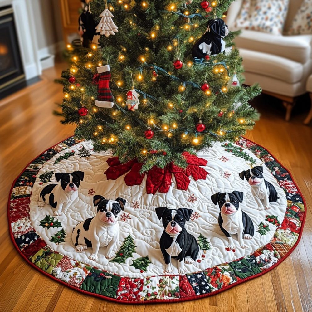 Boston Terrier Christmas Cheer Tree Skirt: Personalized Handcrafted Holiday Cover, Custom Pet Décor, Made-To-Order Gift For Dog Lovers