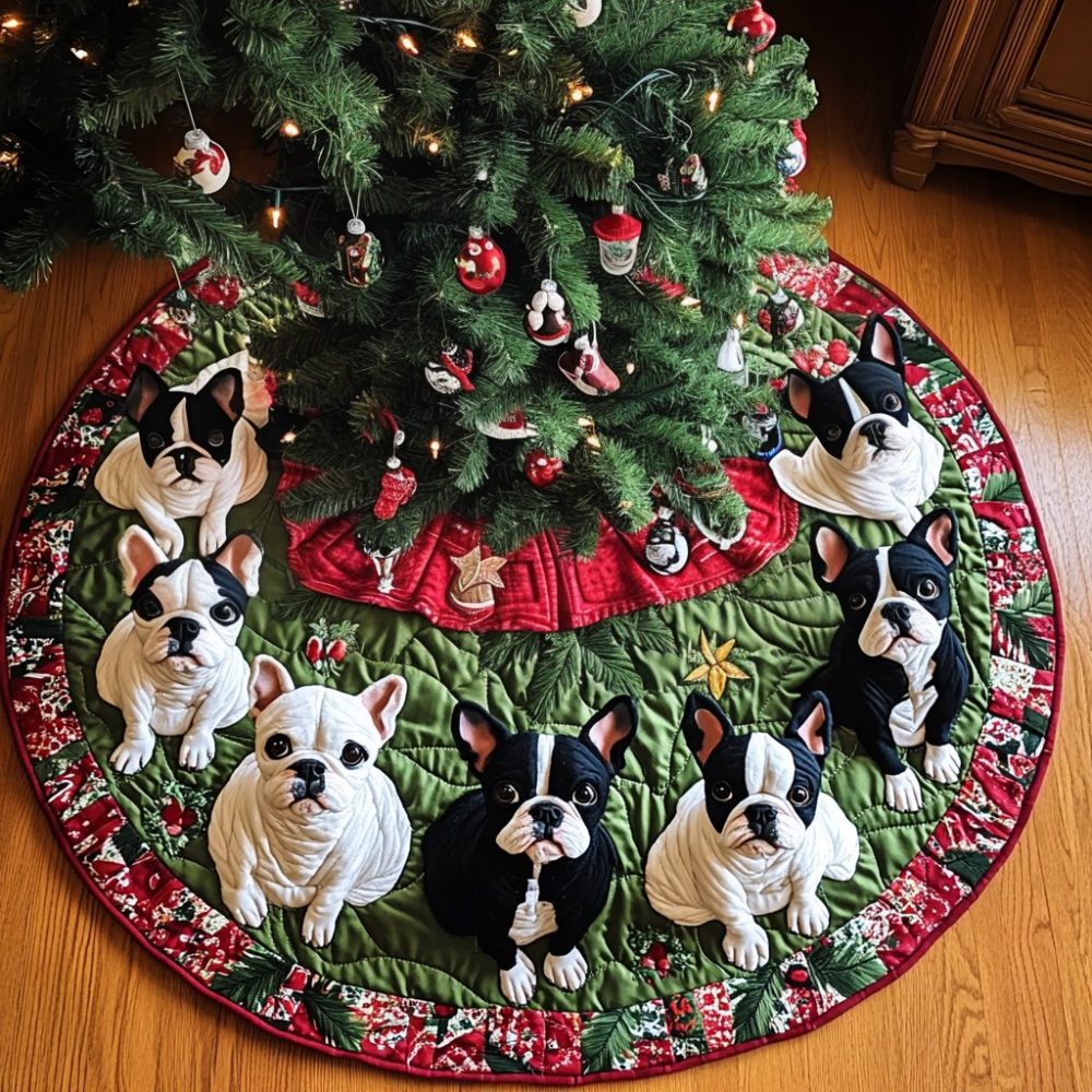 Boston Terrier Santa Paws Tree Skirt: Custom Handcrafted Christmas Cover, Festive Pet-Themed Décor, Personalized Made-To-Order
