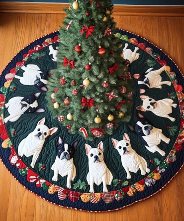 Boston Terrier Under The Mistletoe Tree Skirt: Custom Holiday Dog Cover, Handcrafted Festive Décor, Personalized Made-To-Order