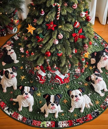 Boston Terrier Winter Wonderland Tree Skirt: Custom Made Holiday Cover, Handcrafted Snowy Dog Décor, Personalized Pet Gift