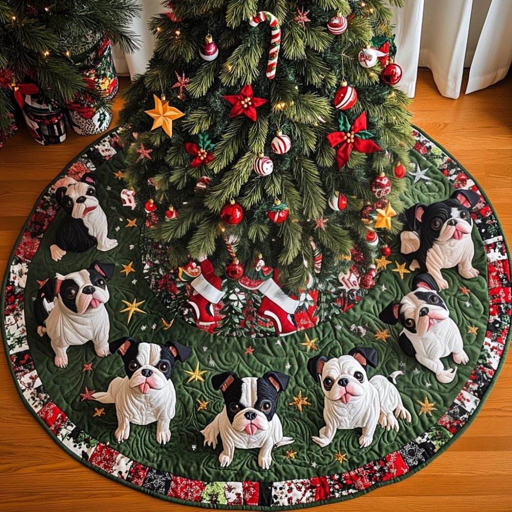 Boston Terrier Winter Wonderland Tree Skirt: Custom Made Holiday Cover, Handcrafted Snowy Dog Décor, Personalized Pet Gift