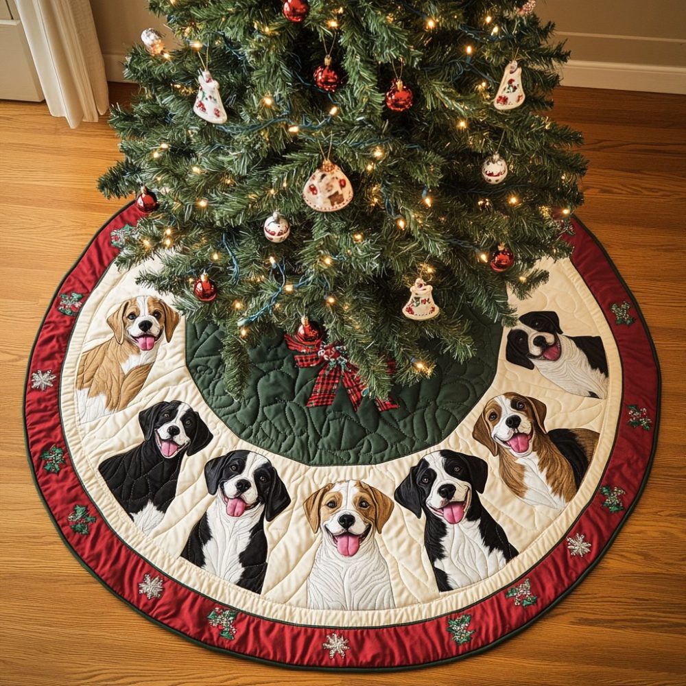 Boxer Christmas Joy Tree Skirt — Custom Holiday Dog Tree Cover, Handcrafted Personalized Décor, Made-To-Order Gift Option
