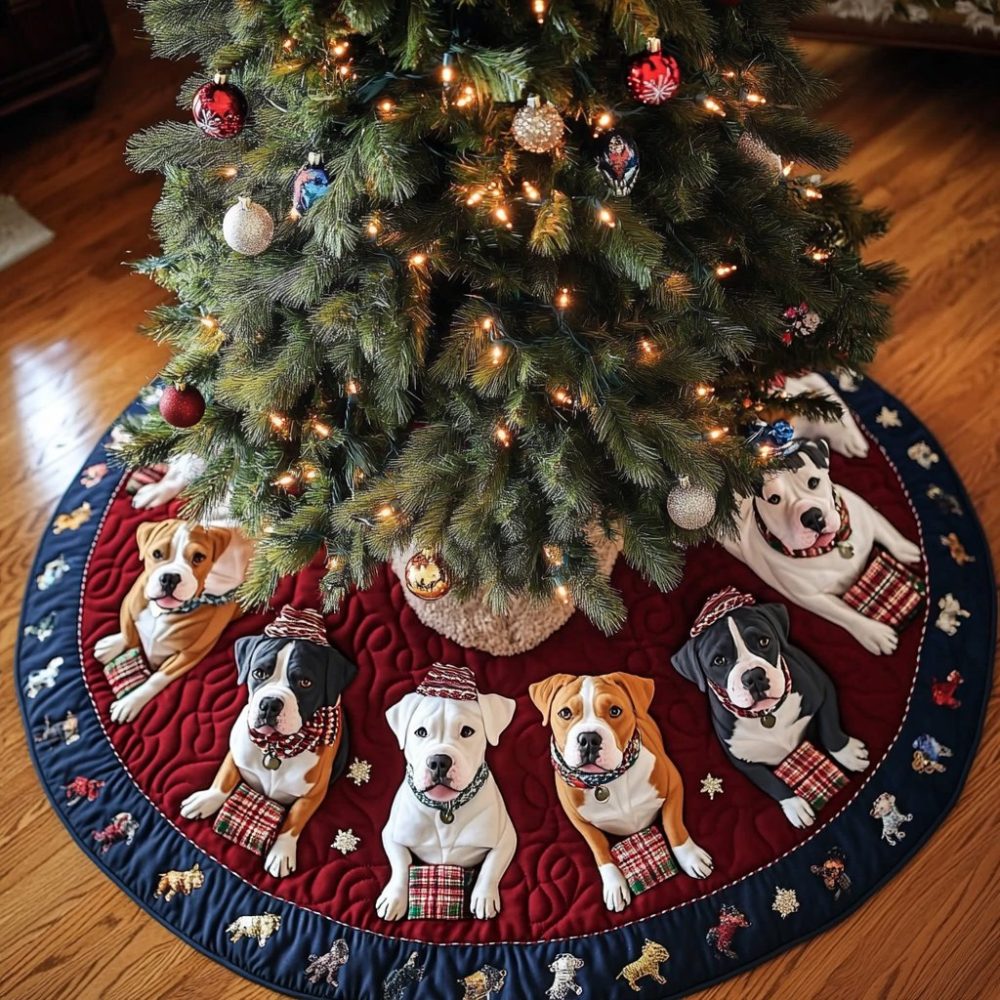 Brave Pitbull Christmas Tree Skirt — Bold Custom Pit Bull Holiday Skirt, Personalized Dog-Themed Décor, Handcrafted To Order