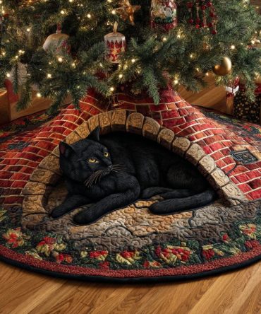 Brick Hearth Haven Christmas Tree Skirt — Rustic Brick Motif, Personalized Holiday Skirt, Plush Custom Décor Handcrafted To Order