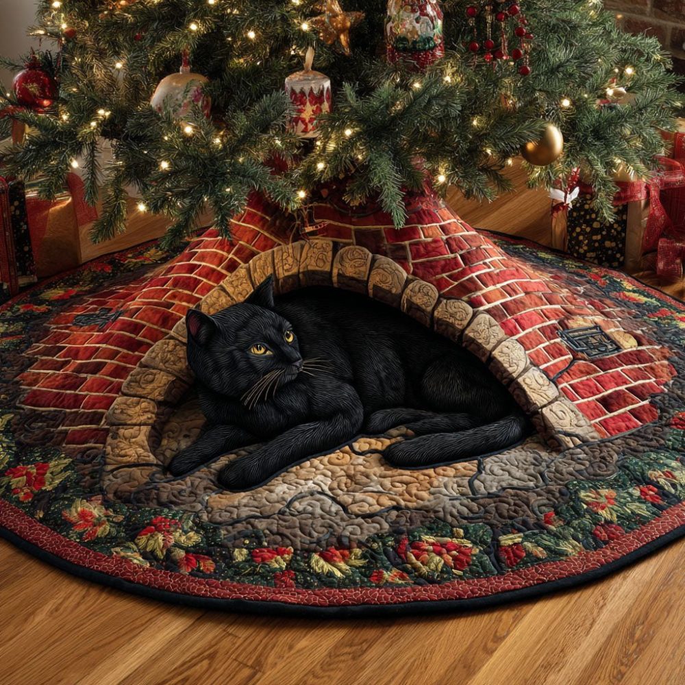 Brick Hearth Haven Christmas Tree Skirt — Rustic Brick Motif, Personalized Holiday Skirt, Plush Custom Décor Handcrafted To Order