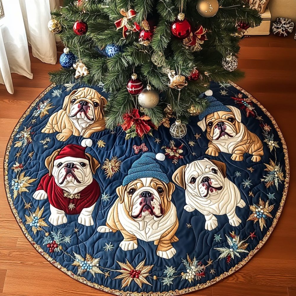 Custom Bulldog Holiday Tree Skirt — Luxury Plush Dog Christmas Skirt, Personalized Name Option, Handcrafted Seasonal Décor
