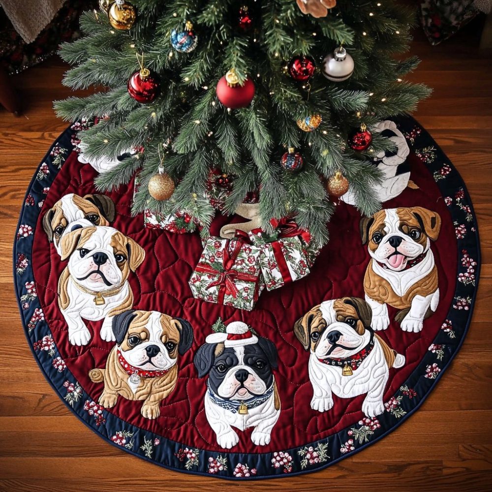 Personalized English Bulldog Christmas Tree Skirt — Plush Custom Holiday Dog Décor, Handcrafted To Order For Living Rooms