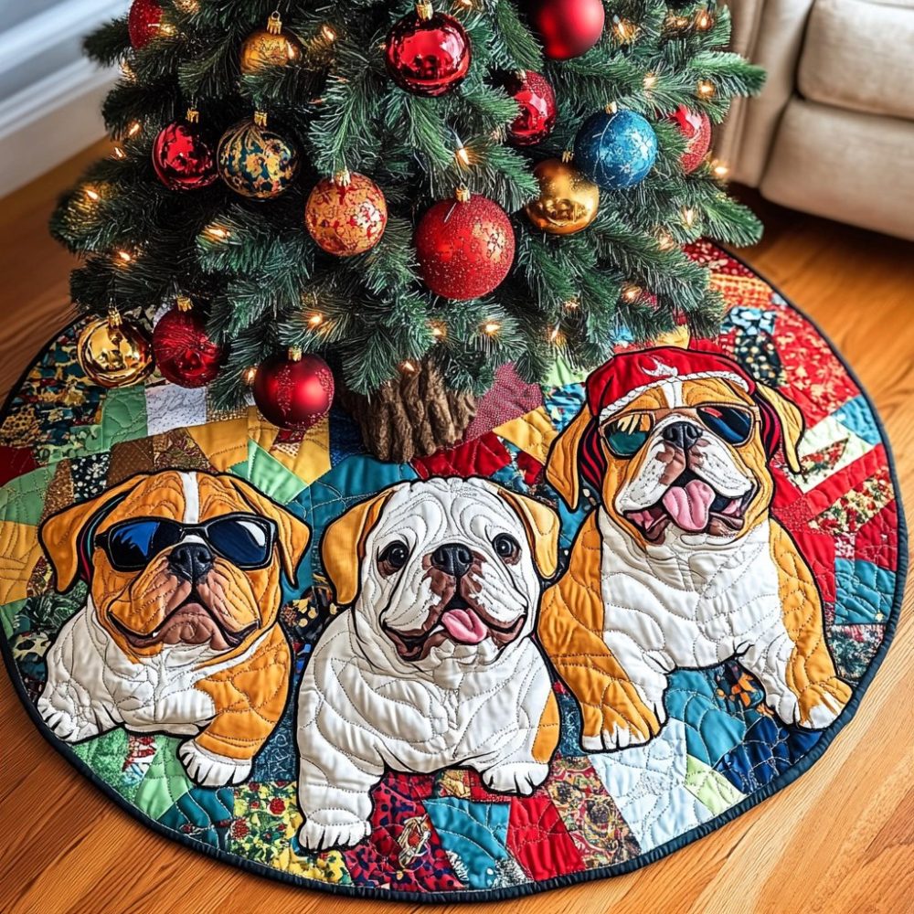 Custom Bulldog Christmas Lit Tree Skirt — Personalized Holiday Mat With Festive Glow Design, Handmade Pet-Themed Décor