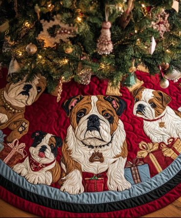 Custom Bulldog Family Tree Skirt — Personalized Family Pet Christmas Mat, Handmade Keepsake With Names Or Year Option