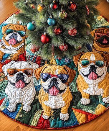 Personalized Bulldog Festive Adventure Tree Skirt — Handmade Playful Holiday Mat With Custom Name, Durable Pet-Friendly Décor
