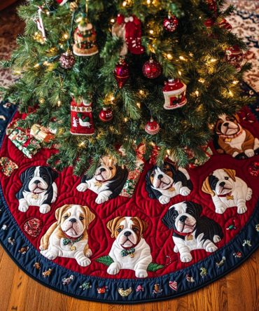 Personalized Bulldog Holiday Joy Tree Skirt — Handmade Festive Mat With Custom Name, Durable Soft Christmas Décor For Pets