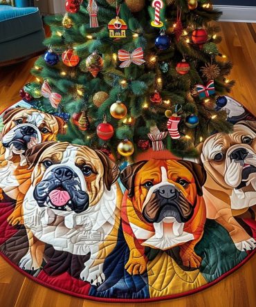 Custom Bulldog Holiday Magic Tree Skirt — Personalized Pet Christmas Mat With Enchanting Design, Handmade Holiday Accent