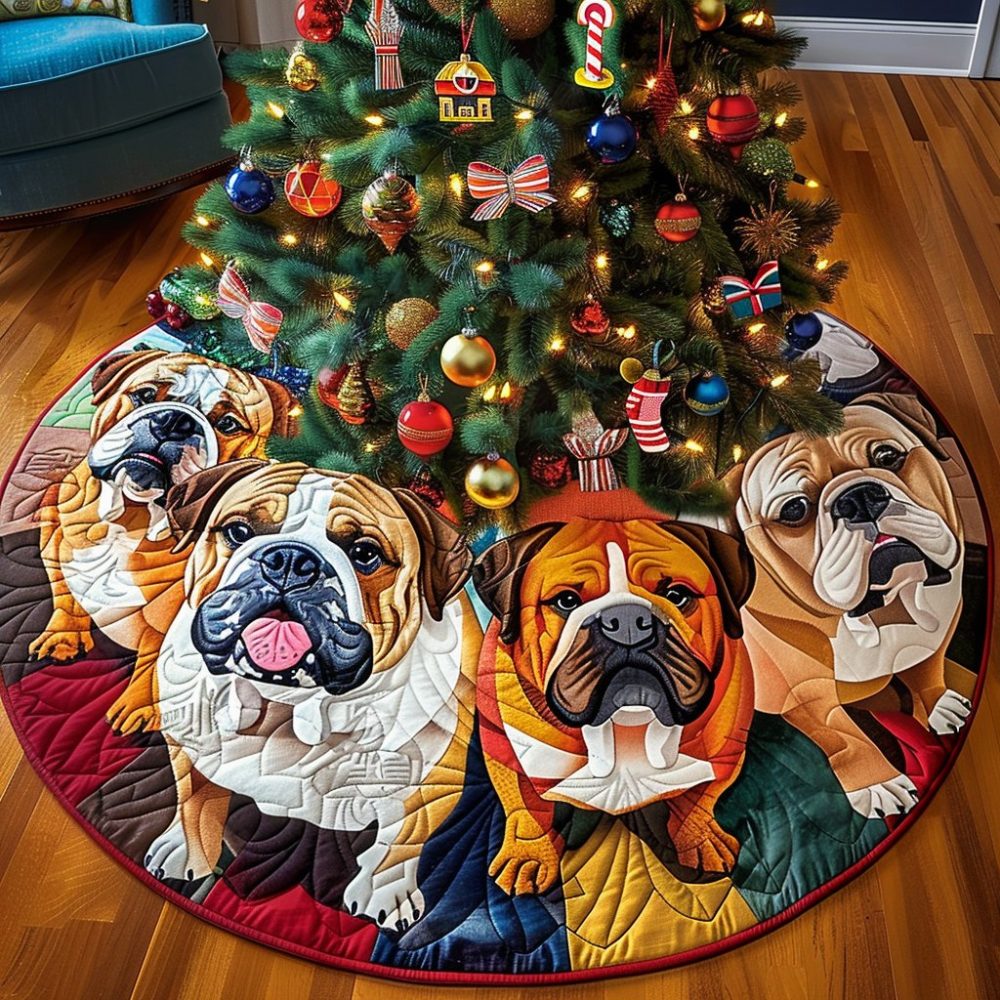 Custom Bulldog Holiday Magic Tree Skirt — Personalized Pet Christmas Mat With Enchanting Design, Handmade Holiday Accent
