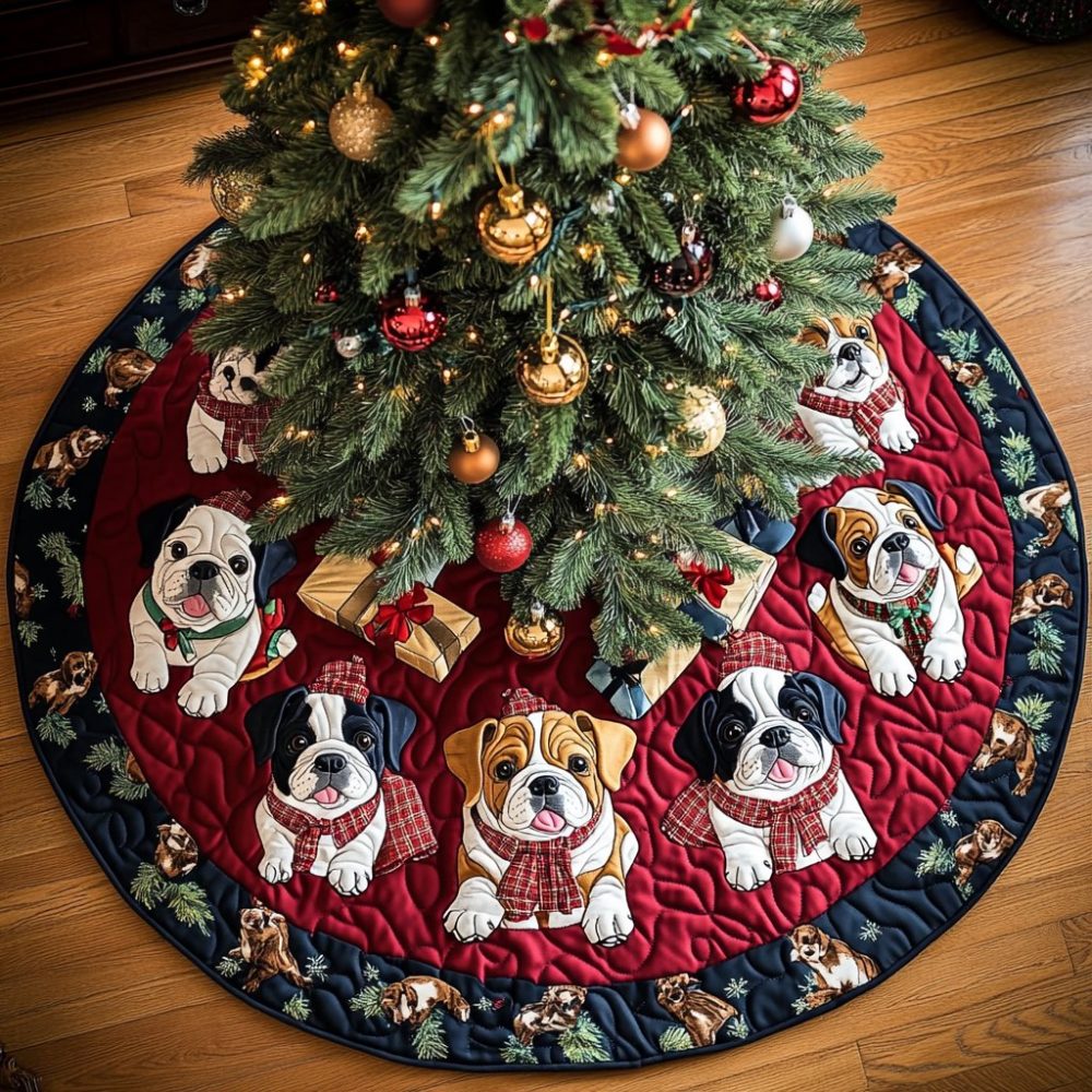 Custom Bulldog Noel Tree Skirt — Festive Personalized Holiday Mat With Classic Noel Design, Handmade Pet Christmas Décor