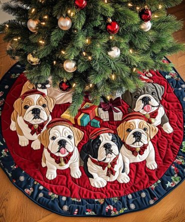 Personalized Bulldog Noel Night Tree Skirt — Handmade Dark-Scene Holiday Mat With Custom Name, Premium Pet-Themed Décor