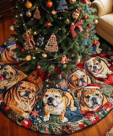 Custom Bulldog Snowy Dreams Tree Skirt — Personalized Pet Holiday Mat, Handmade Plush Christmas Decor For Bulldog Lovers
