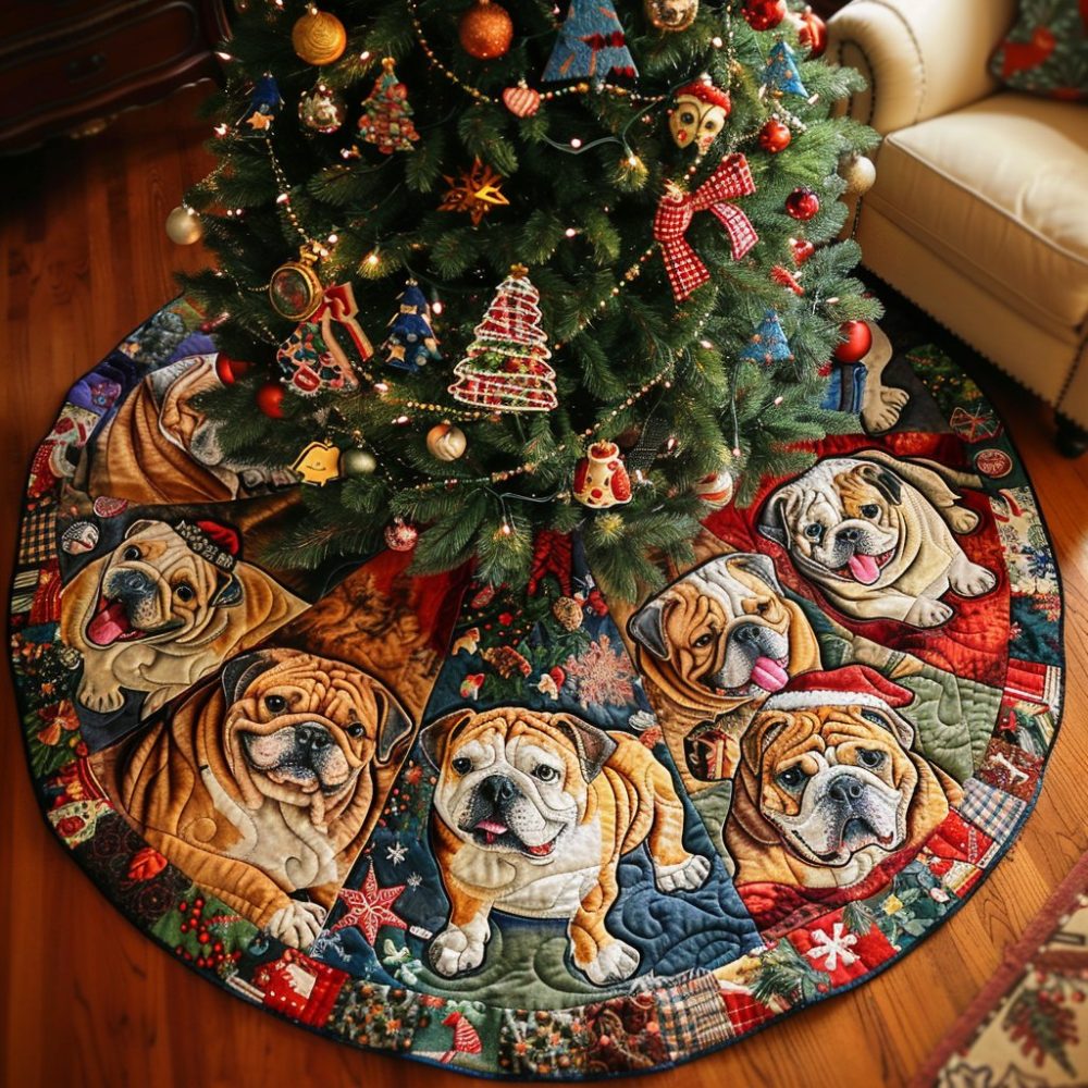 Custom Bulldog Snowy Dreams Tree Skirt — Personalized Pet Holiday Mat, Handmade Plush Christmas Decor For Bulldog Lovers