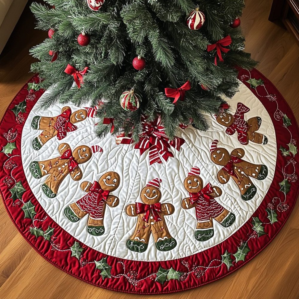 Ginger Candy Cane Magic Tree Skirt — Handmade Spiced Red & White Holiday Skirt, Festive Quilted Christmas Tree Base, Customizable