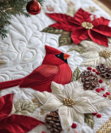 Personalized Cardinal Blessings Tree Skirt — Handmade Red Cardinal Holiday Skirt, Quilted Christmas Decor, Ideal Gift