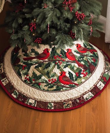 Cardinal Haven Handmade Holiday Tree Skirt — Made-To-Order Classic Cardinal Christmas Base Cover For Cozy Seasonal Interiors