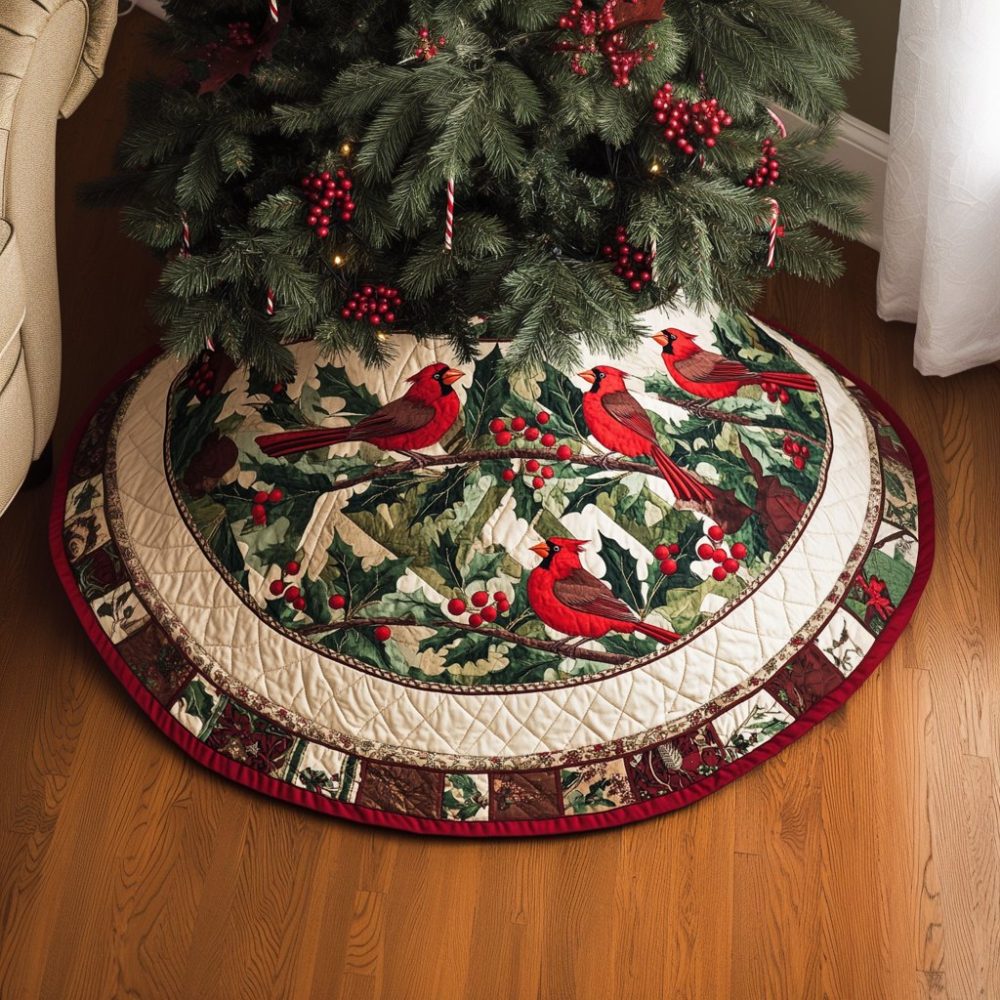 Cardinal Haven Handmade Holiday Tree Skirt — Made-To-Order Classic Cardinal Christmas Base Cover For Cozy Seasonal Interiors